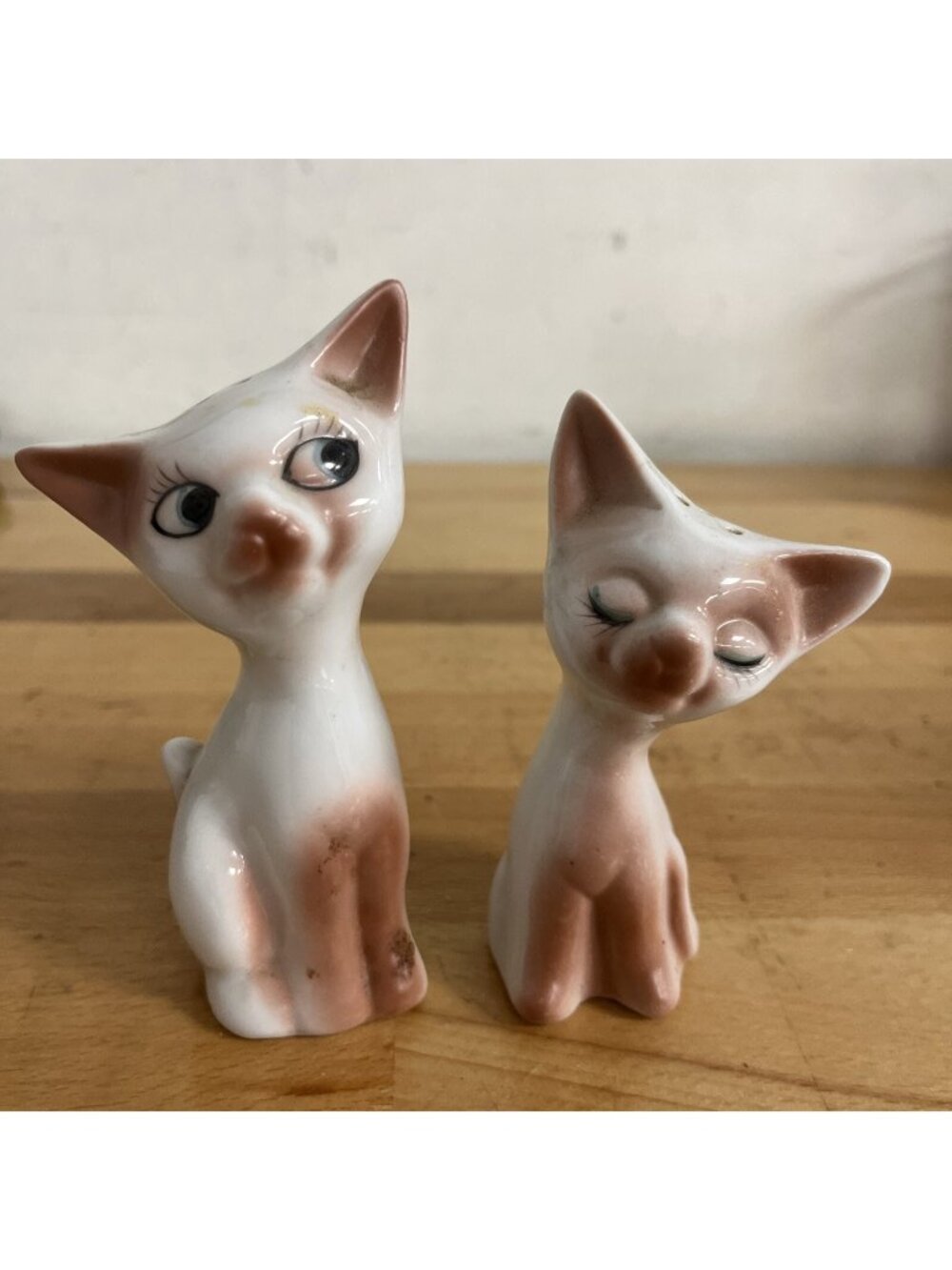 Vintage Siamese Cat Salt and Pepper Shakers - Porcelain - 4 1/2 And 4 Inches